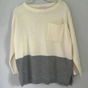 Pink Lily Cream and Gray Colorblock Pocket Pullover